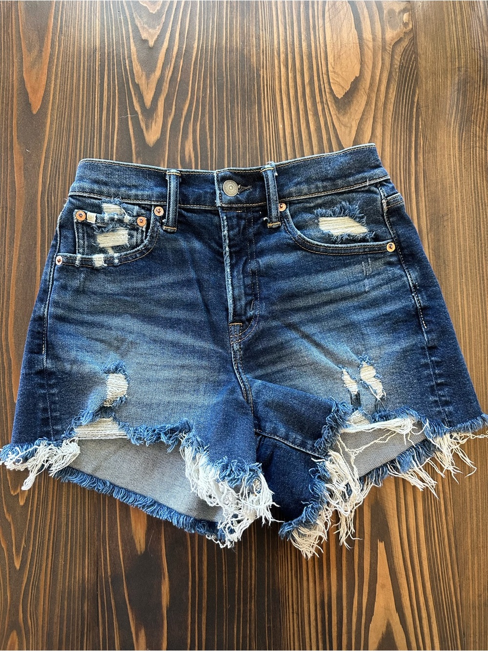 American Eagle AE77 premium Distressed Dark Blue High-Rise Denim Shorts